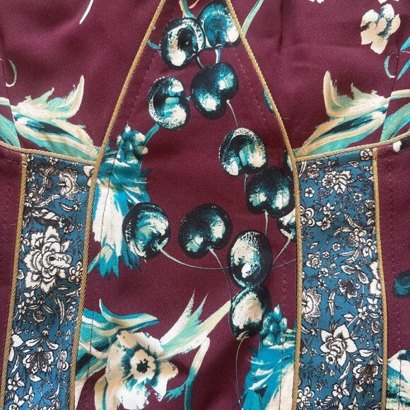 Roberto Cavalli Forbidden Fruit Sleeveless Dress Floral Maroon Blue V Neck - Picture 5 of 11